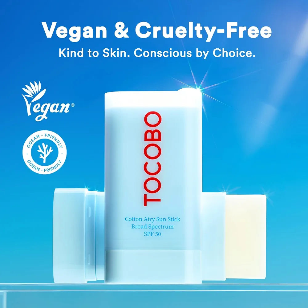 TOCOBO Cotton Airy Sun Stick SPF 50 Broad Spectrum Korean Matte Sunscreen Stick for Face - Travel Size Sebum Control Sunblock -Vegan, Lightweight, 0.67 oz 
