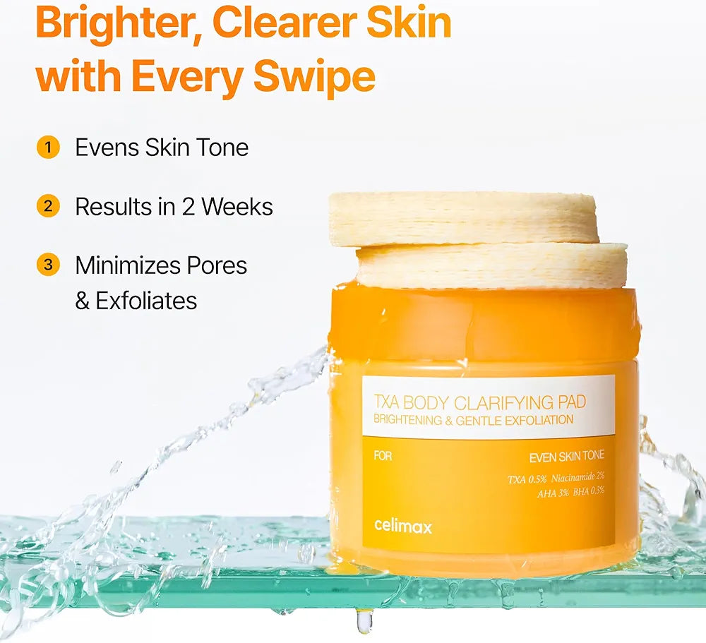 celimax TXA Body Clarifying Pad | 3% Glycolic Acid, Body Odor Pad For Dark Underarms Treatment, Knee & Elbow, Strawberry Skin Care, Gentle Exfoliating & Hydrating Body Scrub 