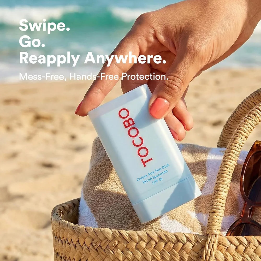 TOCOBO Cotton Airy Sun Stick SPF 50 Broad Spectrum Korean Matte Sunscreen Stick for Face - Travel Size Sebum Control Sunblock -Vegan, Lightweight, 0.67 oz 