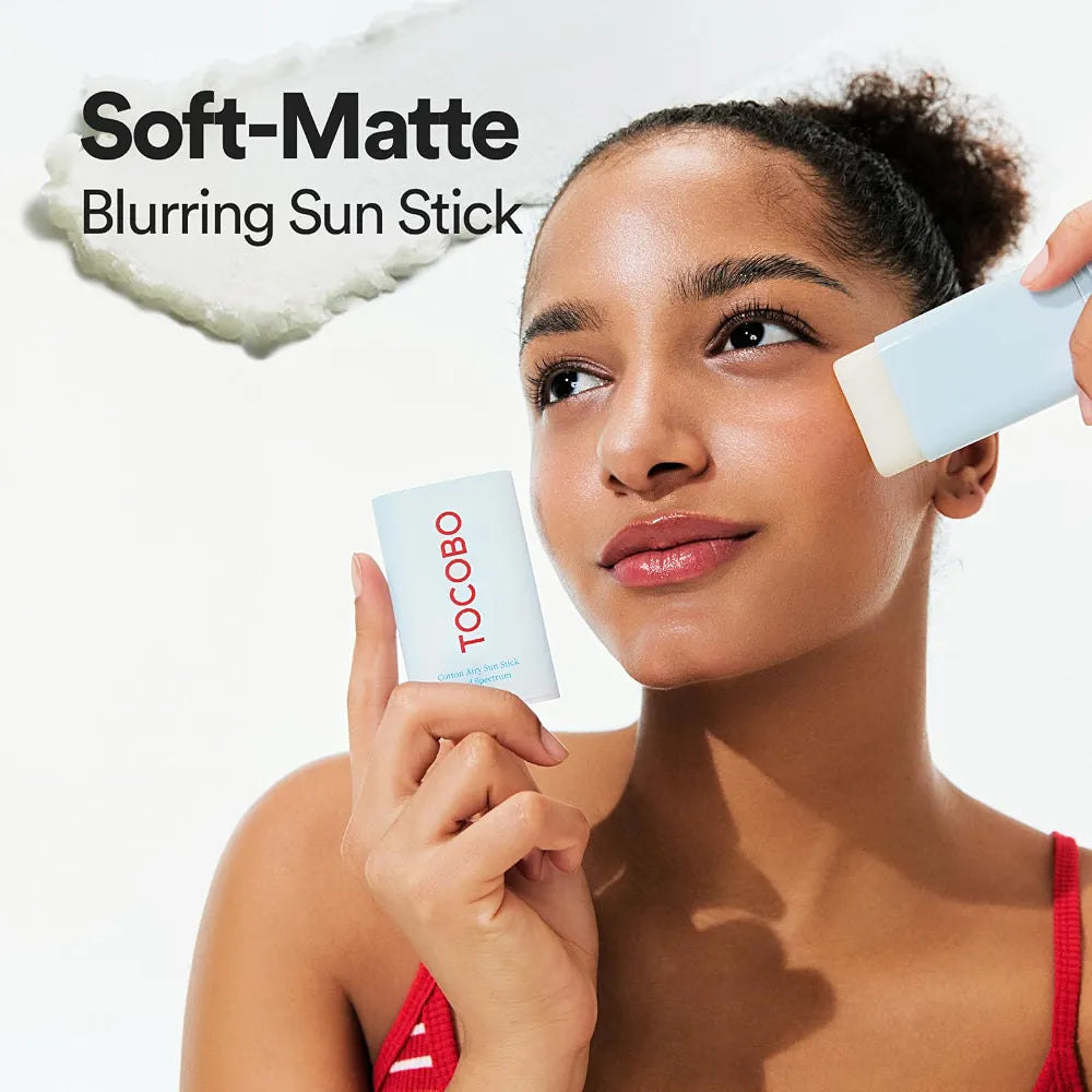 TOCOBO Cotton Airy Sun Stick SPF 50 Broad Spectrum Korean Matte Sunscreen Stick for Face - Travel Size Sebum Control Sunblock -Vegan, Lightweight, 0.67 oz 